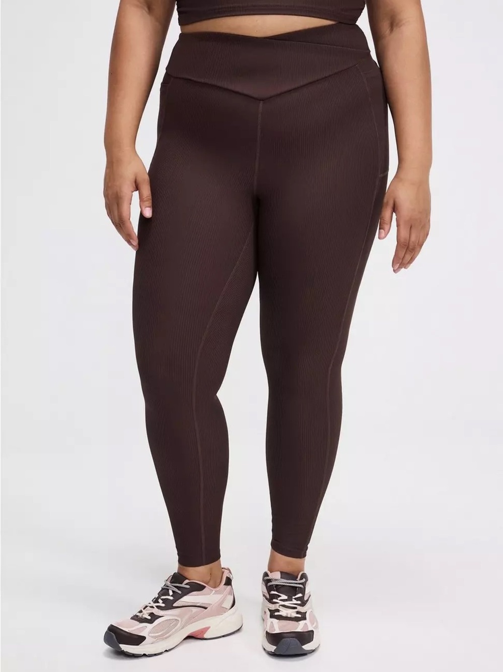 TRU by Torrid Brown Ribbed V Band Active Leggings